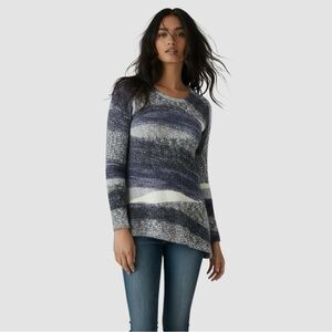 $138 Nic & Zoe Asymmetrical Blue Black White Striped Knit Sweater Top Size S
